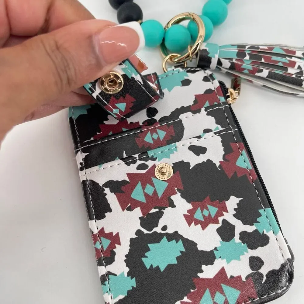 Aztec Beaded Wristlet ID Wallet, Boho Southwestern Style, New
